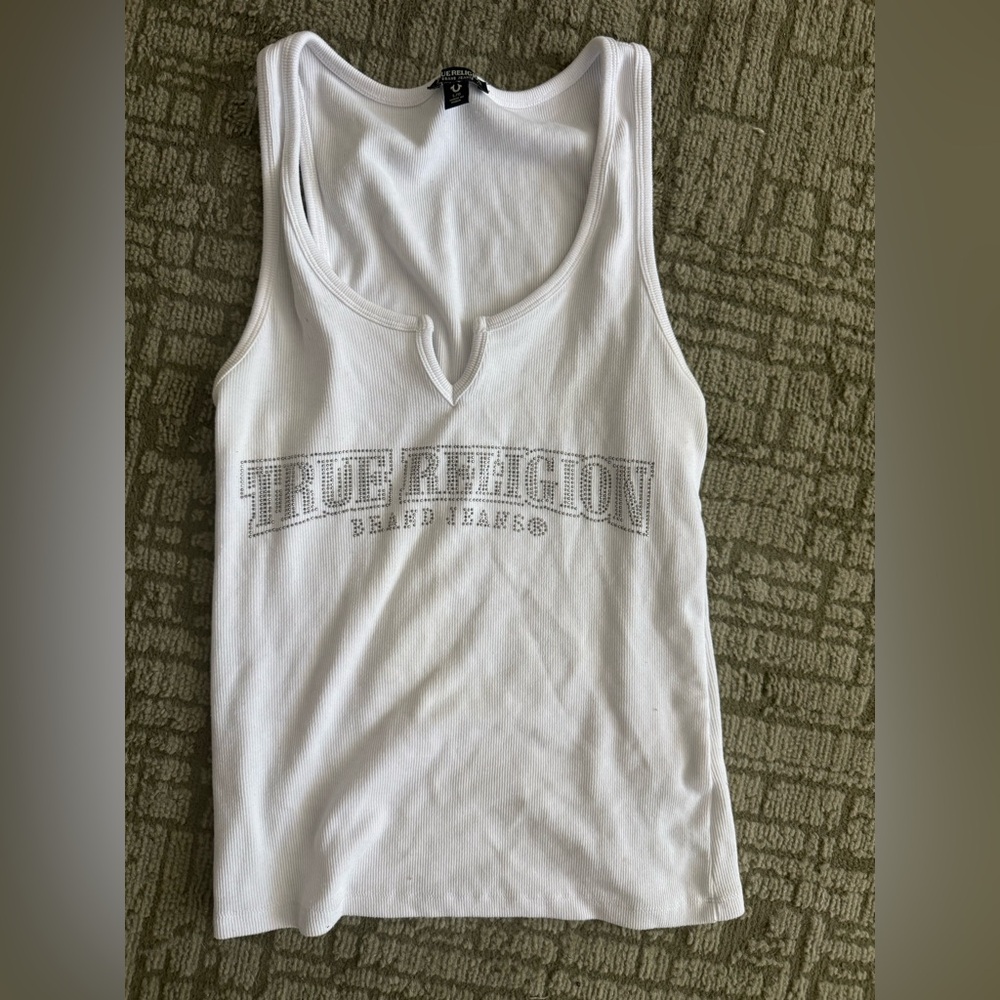 True Religion Women's White Logo Tank Top